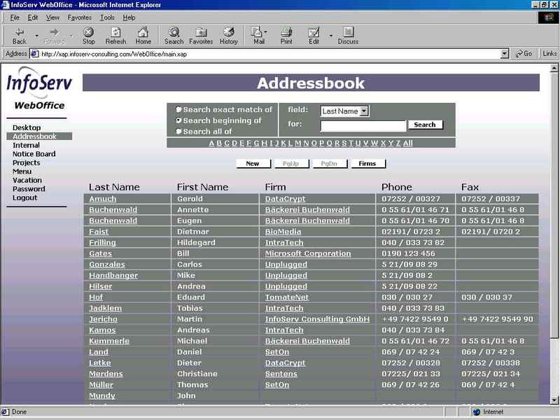 InfoServ XAp-Engine Screenshot